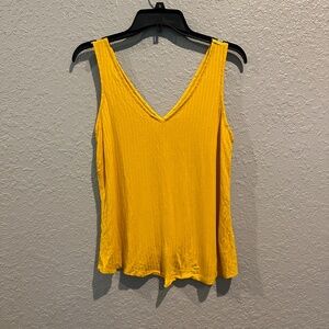 Yellow V-Neck Ribbed Tank Top - Size S